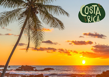 Image features a beautiful sunset with the costa rica logo